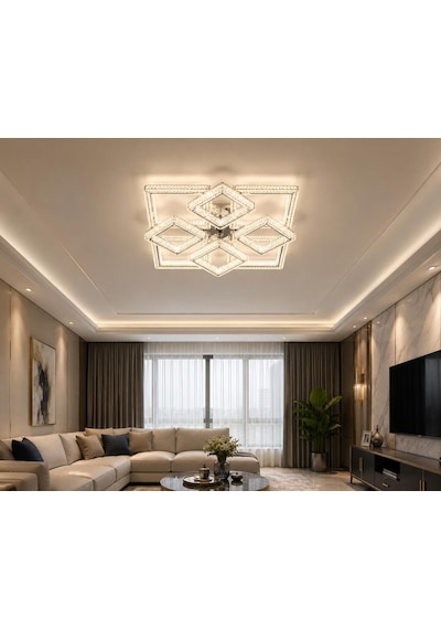 Kare 4+4'lü Ledli Krom Avize