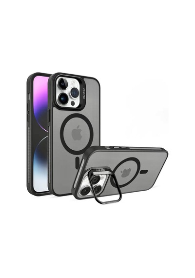 Apple Uyumlu iPhone 11 Magsafe Stantlı Premium Kılıf Lens Siyah
