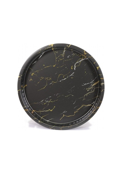 Ef163-50 Marble Black Desenli Yuvarlak Tepsi 36 Cm Desenli