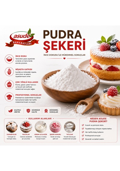 Pudra Şekeri İnce Dokulu, Nişasta Katkılı Pasta, Kurabiye Ve Tatlılar İçin 1 Kg