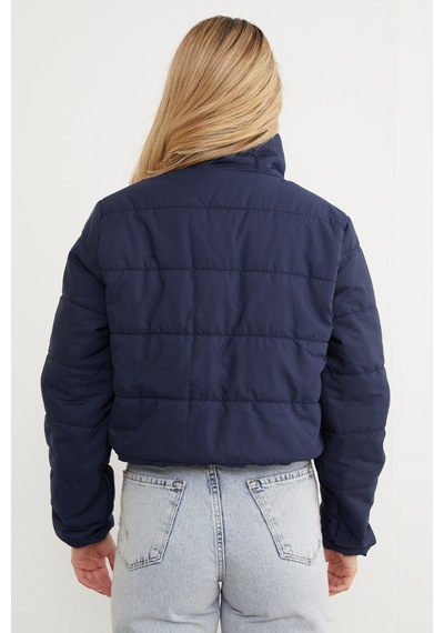 Fullamoda Beli Lastikli Crop Şişme Mont Lacivert