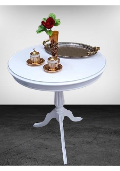 Fiskos Sehpa Eko 90502 Baba 3 Ayak 60cm Hareketli Mdf Tabla Parlak Beyaz El Yapım