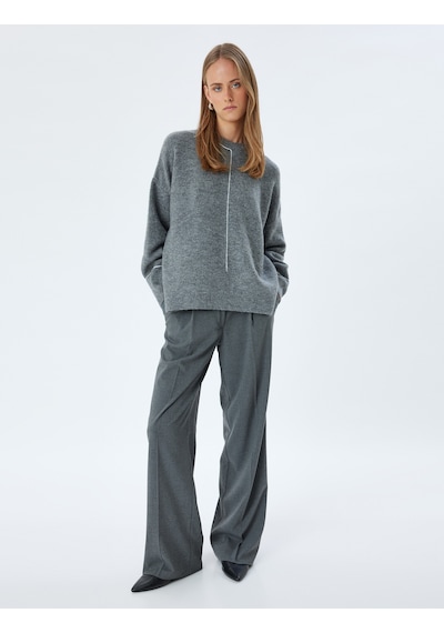 Koton Oversize Triko Kazak Yumuşak Dokulu Uzun Kollu Bisiklet Yaka Gri 5wak90269ht Gri