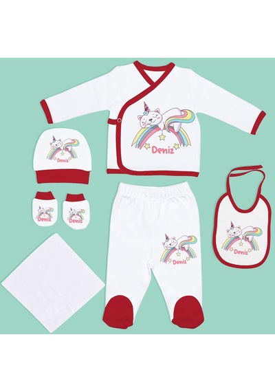 Bk Kids Kişiye Özel Hastane Çıkışı, Bebek Kıyafeti, Yeni Doğan Bebek Hediyesi, 6 Parça Kırmızı Bebek Elbise Giyim Seti-19