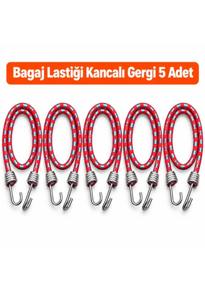 Bagaj Lastiği Kancalı Gergi 5 Adet / 2 Metre / Kırmızı-mavi Renk Kırmızı - Mavi
