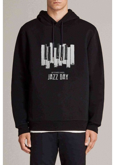 International Jazz Day Piano Button Baskılı Siyah Erkek Sweat (531011594)