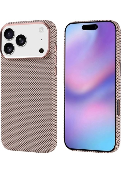 Apple Uyumlu iPad iPhone 17 Pro Max Kılıf M-safe Şarj Özellikli Karbon Fiber Görünümlü Zore Nekst Kapak Gold