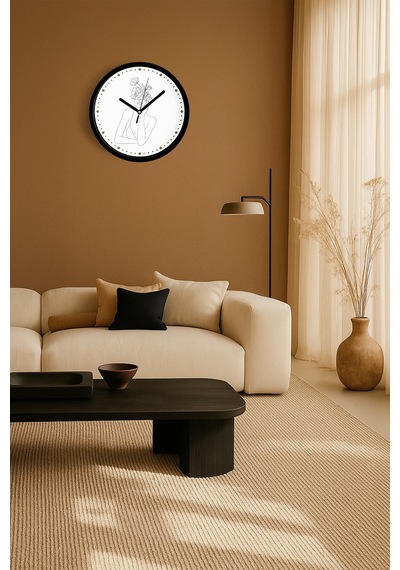 Çiçekli Kadın Silüeti Minimalist Modern Duvar Saati - 25cm - Önü Camlı Siyah Kasa - Sessiz Mekanizma-jh0601 Siyah
