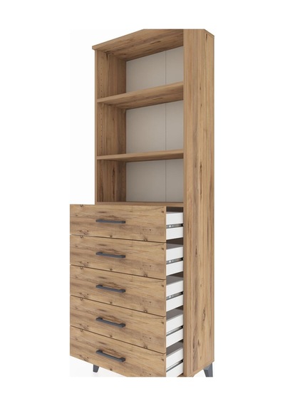 Arges Dolap 3 Raflı 5 Çekmeceli 60x30x182 Çam-çam Çam