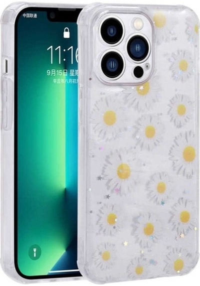 Apple Uyumlu iPhone 12 Pro Max Kılıf Simli Desenli Kamera Korumalı Parlak Zore Popy Kapak Papatya