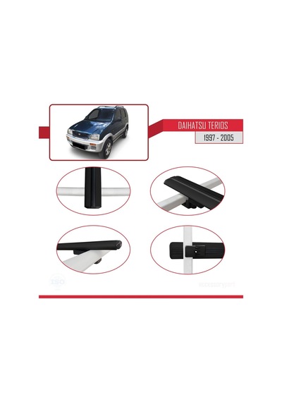 Daihatsu Terios 1997-2005 Arası İle Uyumlu Basic Model Ara Atkı Tavan Barı Siyah 3 Adet