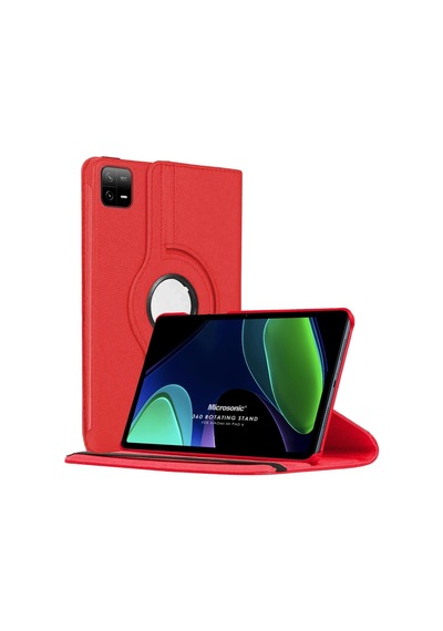 Xiaomi Pad 6 İçin Kılıf 360 Rotating Stand Deri Kırmızı Pad 6 İle Uyumlu Kılıf - Kırmızı