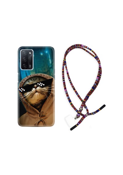 Oppo A55 Kılıf Rasta Boyun Askılı Troll Cat 1897