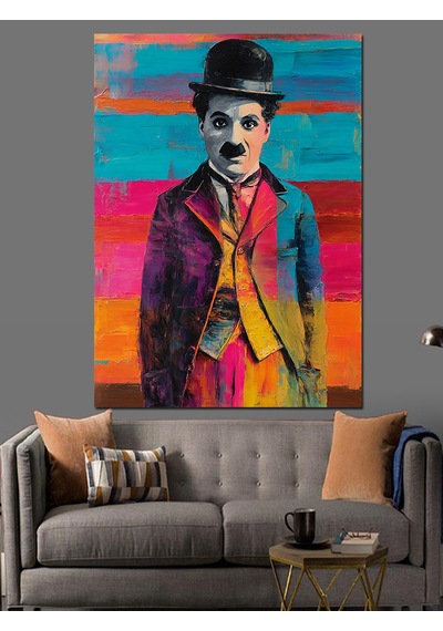 Ahşap Tablo Renkli Charlie Chaplin Portresi