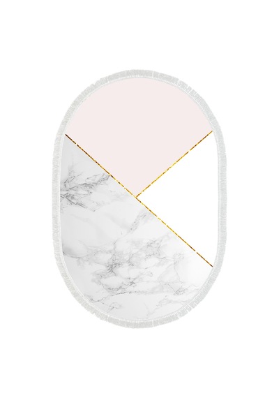 Kaymaz Dijital Mutfak & Salon Halı Trend Saçaklı Oval Geometrik E5008 Beyaz