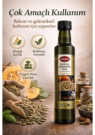 Soğuk Pres Kabak Çekirdeği Yağı 250 Ml %100 Saf Katkısız Çok Amaçlı Doğal Yağ