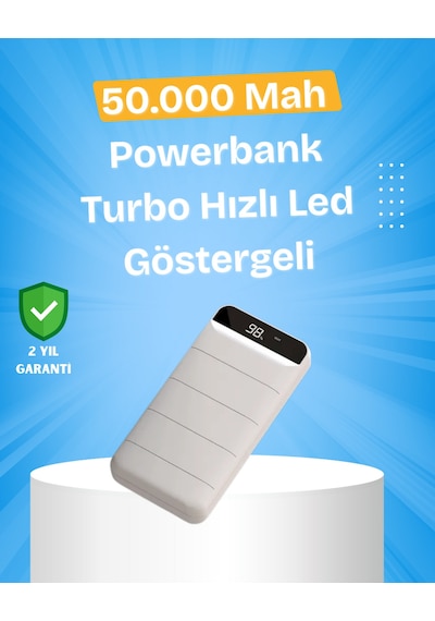 Çoklu Cihaz Uyumlu Led Ekranlı 50000 Mah Powerbank Beyaz