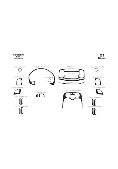 Hyundai Accent Era Torpido Kaplama 2006-2010 21 Parça Siyah Karbon