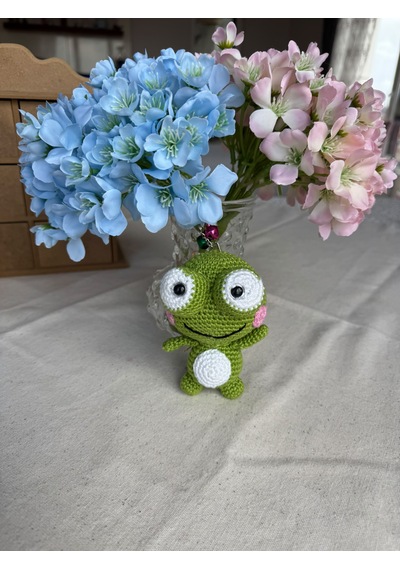 Amigurumi Sevimli Kurbağa Anahtarlık Gümüş