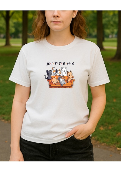 Hugo Boss Kittens Baskılı T-shirt Beyaz