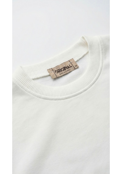 Unisex Düz Renk Bisiklet Yaka Basic Tişört Beyaz