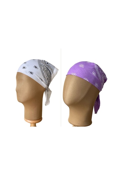 Pamuklu Klasik Desen Unisex 2li Bandana Seti Renkli Bandana Etnik Desenli A Kalite Bandana Beyaz - Lila