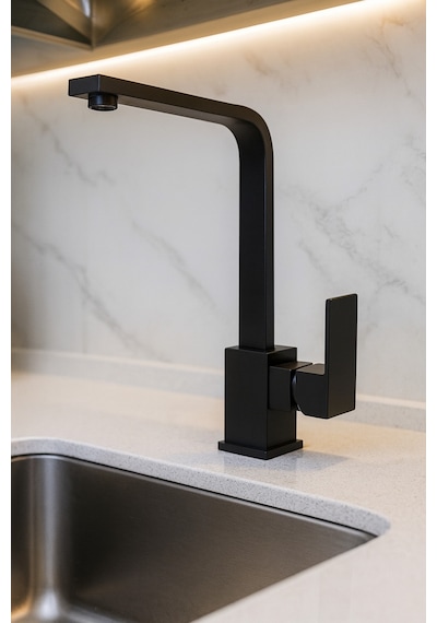 Siyah 4lü Set Banyo Bataryası Eviye Bataryası Lavabo Bataryası Duş Tepe Yağmurlama Seti Özel Seri Siyah
