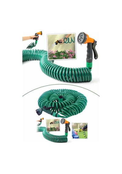 Qerhome 15 Metre Spiral Lüx Basınçlı Hortum Bahçe Araba Yıkama Hortumu