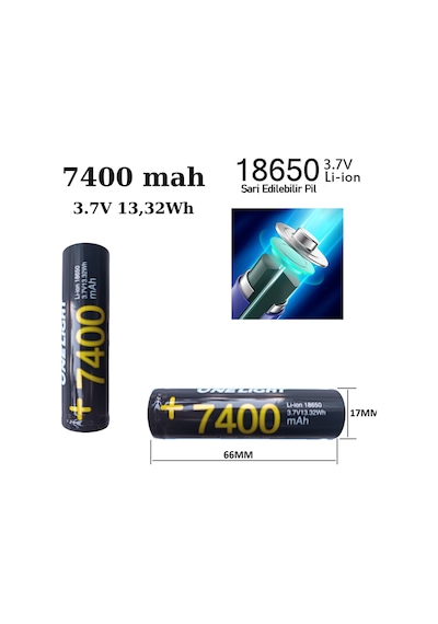 2 Adet 18650 Pil 7400 Mah 3,7v 13,32 Wh Şarjlı Lion Pil Kaliteli Tasarım Kalem Pil Değildir