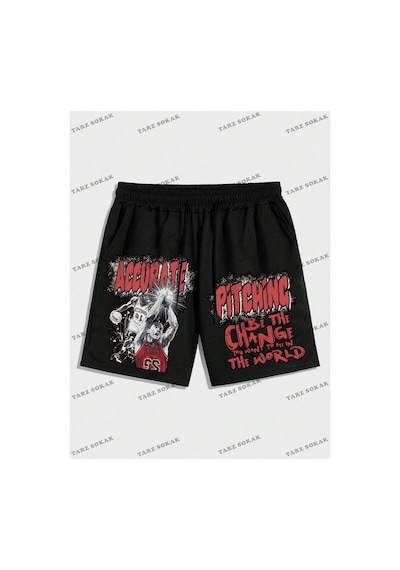 Tarzsokak Y2k Unisex Yaz Şort Bermuda Harajuka Anime Retro Kod-11504 Siyah