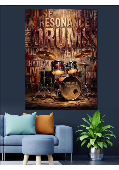 Drums Resonance Müzik Motivasyon Yazısı Dekoratif Kanvas - Mdf Ahşap Tablo