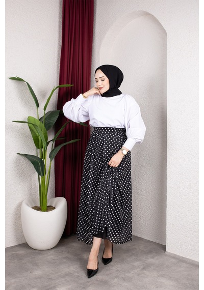 Hira Life Fashion Kadın Astarlı Puantiye Desenli Tül Etek Siyah Siyah