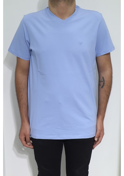 Santa Dmctekstil Erkek Düz Spor Kesim Kalıbı Rahat V Yaka T-shirt Mavi