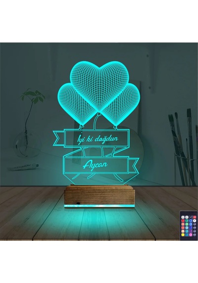 Luvivia Kalp Sevgiliye Hediye Kişiye Özel 3d Lamba - Masa Gece Lambası V2