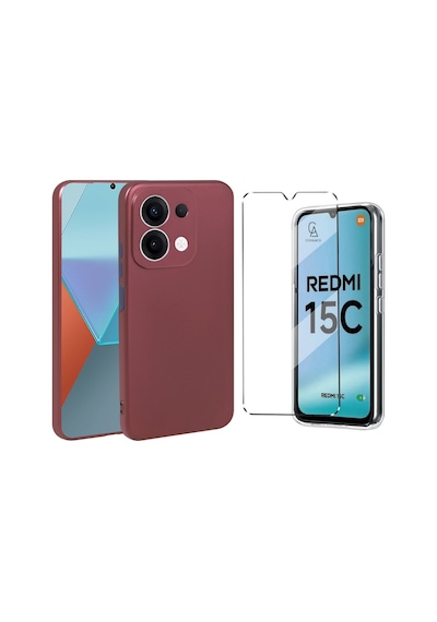 Xiaomi Redmi 15c İle Uyumlu Kılıf Soft Yumuşak Telefon Kılıfı Ve Temperli Cam Ekran Koruyucu Mürdüm