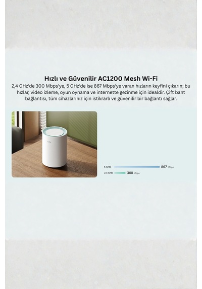 Cudy M1300 5/2.4ghz 867/300mbps,pptp/l2tp/openvpn/wireguard/ıpsecvpn,4dahili Anten,wi-fi Mesh Router