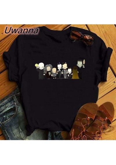 Noıssey Kırmızı Etiket Gala Wensday Addams Moda Kısa Kollu T-shirt Mod50 16543 Siyah