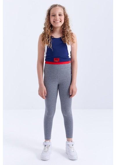 Tommylife Tommy Life Gri Melanj Yüksek Bel Dar Paça Kız Çocuk Tayt - 75047 Gri Melanj