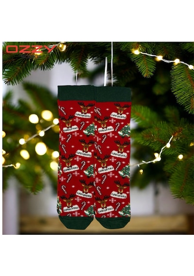 Ozzy Socks Unisex Yılbaşı Çorap 3 Çift Kırmızı
