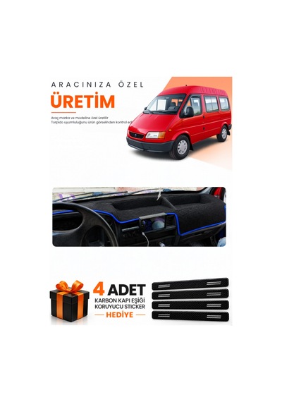 Ford Transit 1 1986-1994 Uyumlu Torpido Koruma Örtüsü Oto Kılıfı - Siyah Mavi