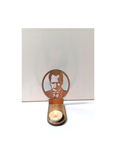Periboia Mustafa Kemal Atatürk Figür Kahverengi Ahşap Gölge Mumlu Renkli