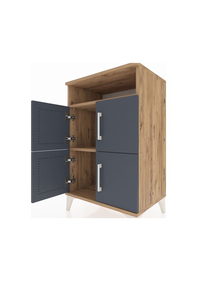 Hyperion Komodin 2 Raflı 4 Kapaklı 60x44x96 Çam-antrasit Çam