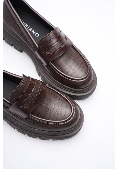 Kadın Deri Loafer Oxford Krokodil Desenli Kalın Comfort Tabanlı Kahve Carmin Kahverengi Kadın Deri Loafer Oxford Krokodil Desenli Kalın Comfort Tabanlı Kahve Carmin Kahverengi