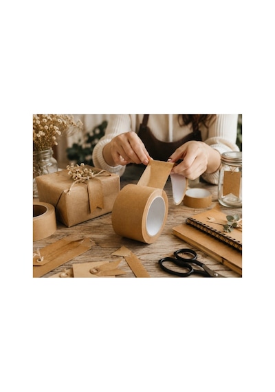 Kraft Kağıt Bant 6 Adet Doğal Kraft Güçlü Yapışkan Tabaka 50mm 40mt Diğer