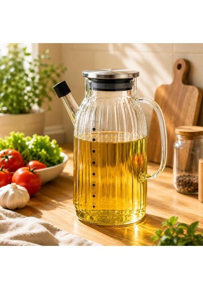 Cam Yağdanlık 1000 Ml Ölçü Göstergeli Silikon Uçlu Paslanmaz Kapaklı