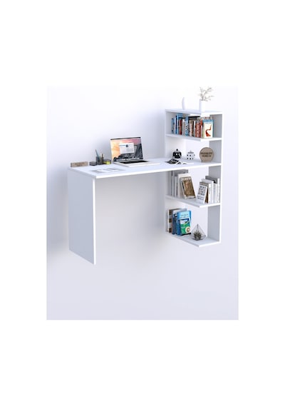 Moonlife Çınar Raflı Kitaplıklı Çalışma Masası Beyaz