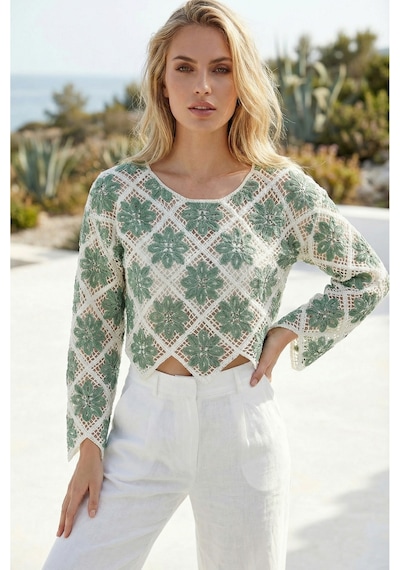 Sayzen Your Shine Çiçek Desenli Dantel Işleme Crop Sayzen Çiçek Desenli Dantel Işleme Crop Çağla