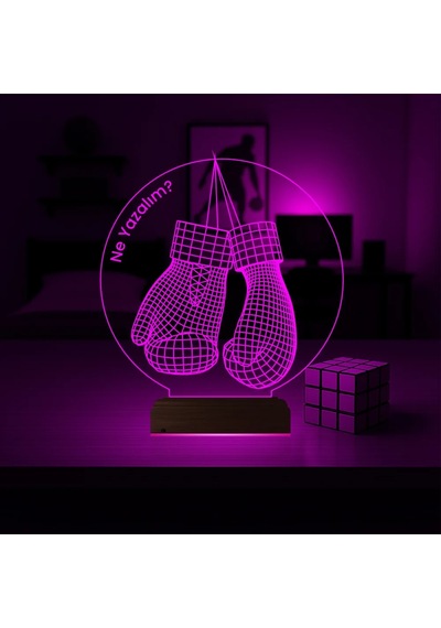 Luvivia Box Boksör Boks Eldiveni Kişiye Özel 3d Lamba - Masa Gece Lambası Şeffaf
