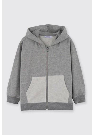 Panço Erkek Çocuk Kapüşonlu Fermuarlı Gri-melanj Sweatshirt
