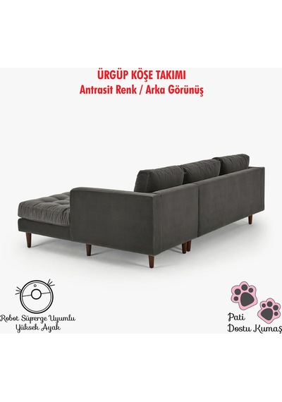 Ürgüp Modern Köşe Koltuk Takımı - Antrasit - Sağ Köşe-baby Face Yumuşak Kumaş Antrasit Ürgüp Modern Köşe Koltuk Takımı - Antrasit - Sağ Köşe-baby Face Yumuşak Kumaş Antrasit